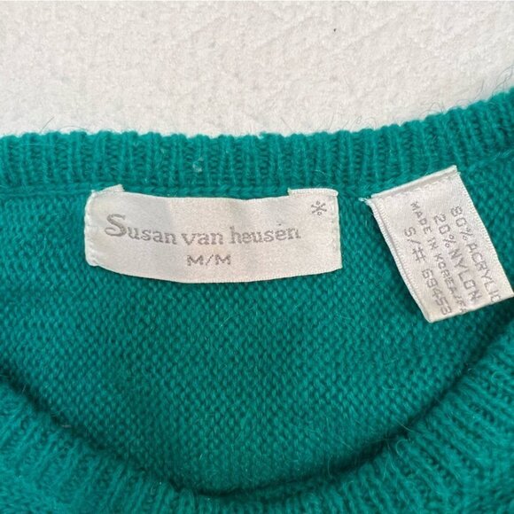 vintage 80's Green Crew Neck Sweater Black Sequin Detailing Size M - Picture 11 of 11